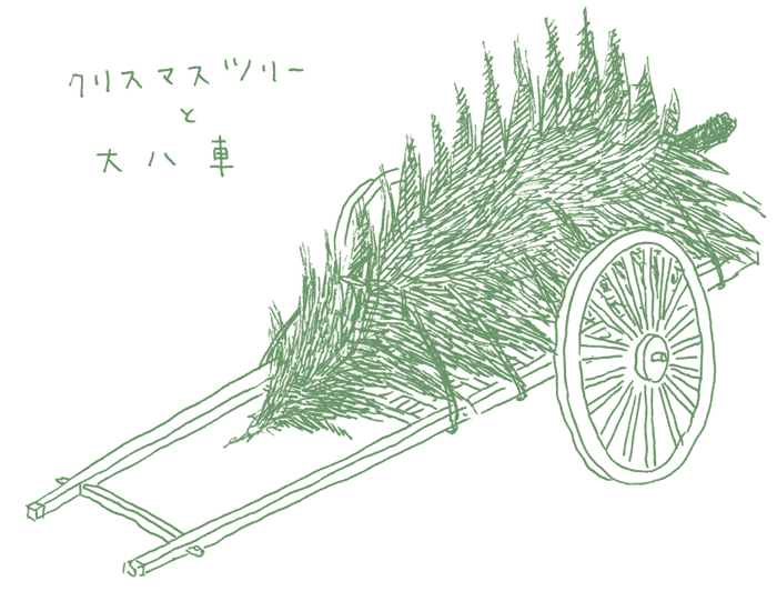 クリスマスツリーと大八車
