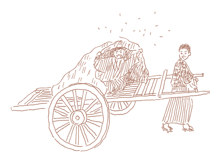 仙太郎が乗り仙之助が引く大八車