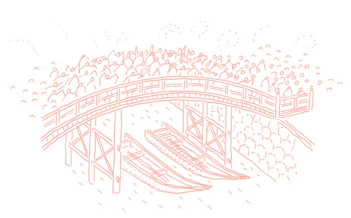 橋のたもとの小舟